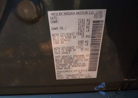 2018 Nissan Rogue Sv/Sl z USA, uszkodzony, nr VIN 5N1AT2MV5JC808952